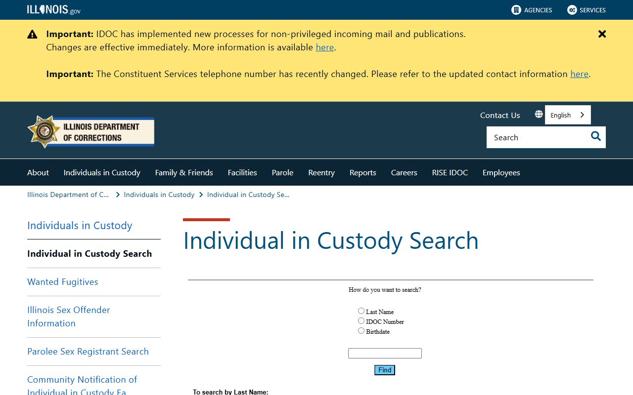 Illinois IDOC locator for Shelby County sentenced inmate search