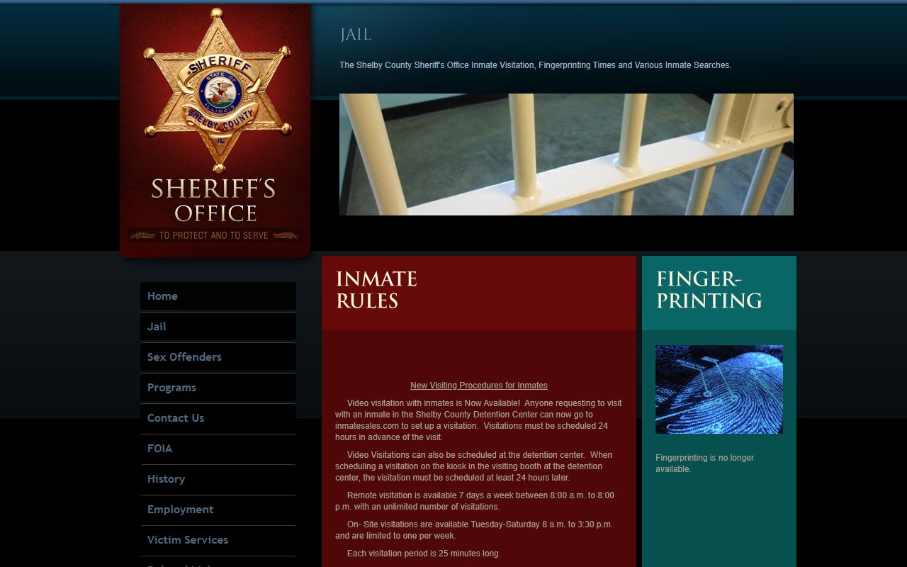 Shelby County Jail visitation schedule and inmate lookup page